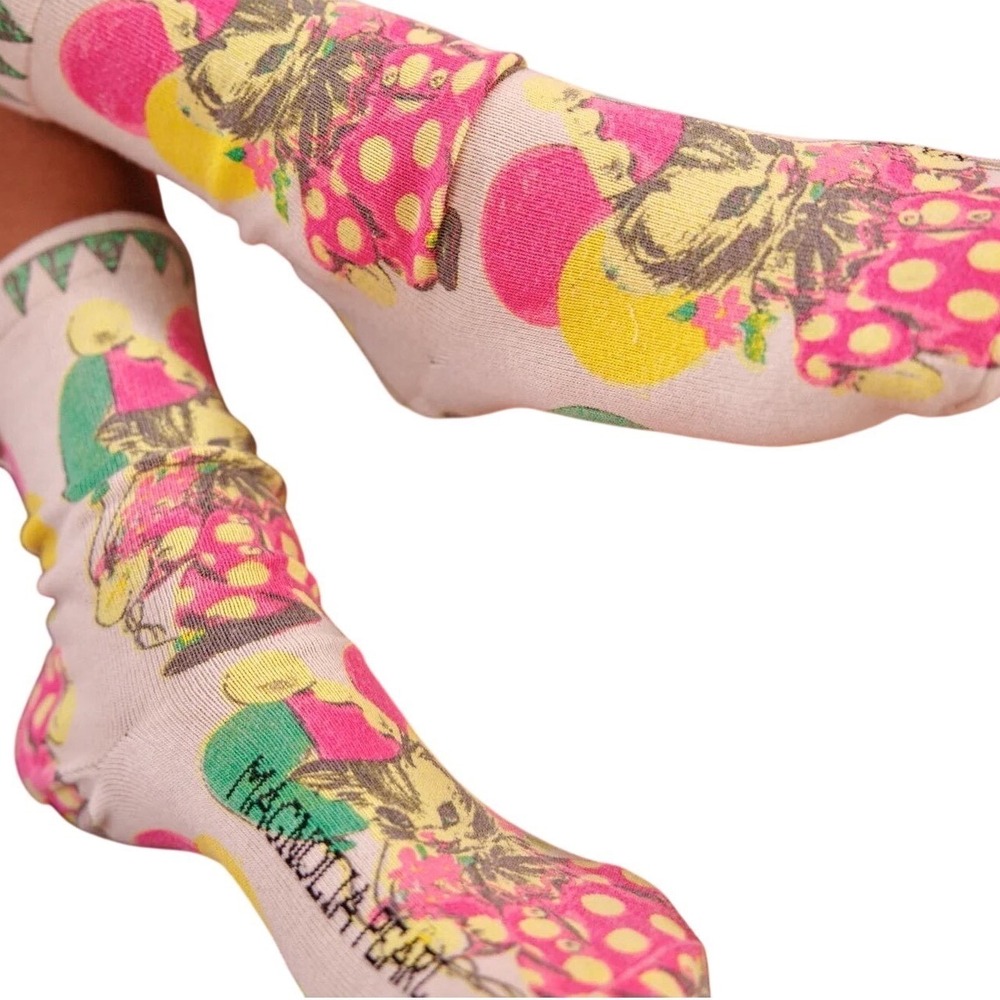 Magnolia Pearl  SOLD OUT Kitty Clown Crew Socks 300 NWT Pink Yellow Dots